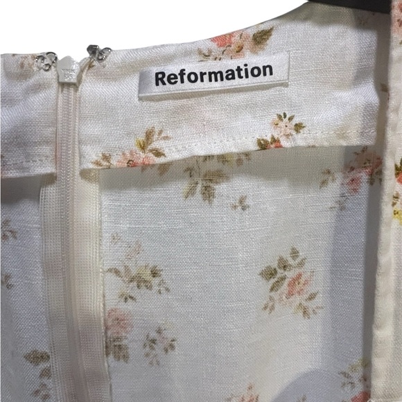 REFORMATION White Ditsy Floral Heirloom  Linen Puff Sleeve Maxi Dress Sz 12 L - Picture 5 of 6